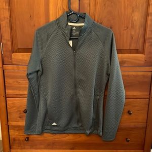 Adidas golf woman’s zip warmup jacket. Gray blue waffle fabric design. Size M